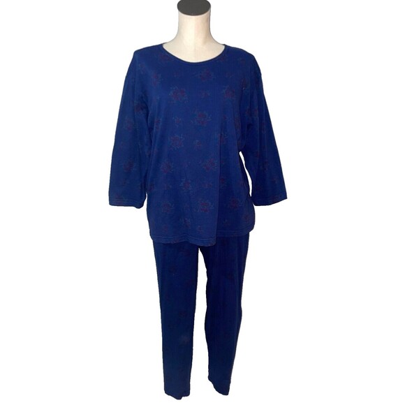 Index Vintage NWT Women’s Cotton Floral Pajama Lounge Set size L Jacket/M Pants - Picture 1 of 9